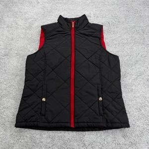 Lauren Ralph Lauren Quilted Vest Womens Petite Medium Black Red Full Zip Pockets